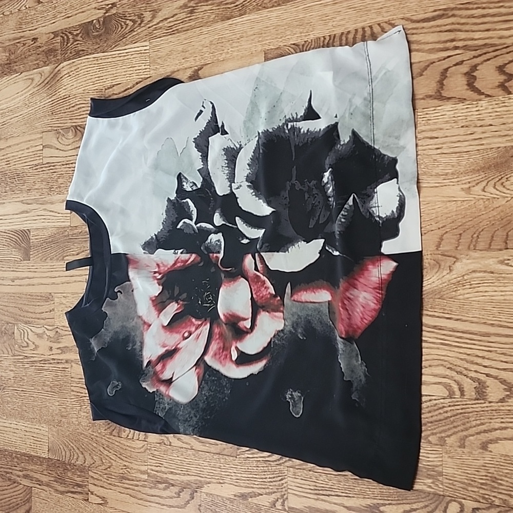 (M) J by Jess Floral Design Sheer Front Art Deco Contrast Eclectic Unique Loose
